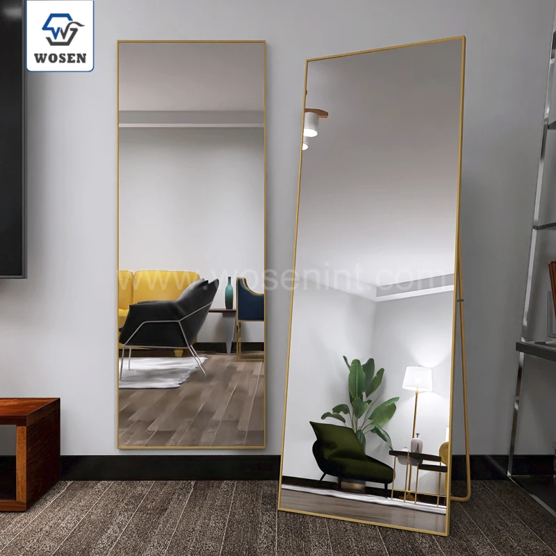 Fashion decor gold full length aluminum framed free standing dressing floor mirror wall mirror