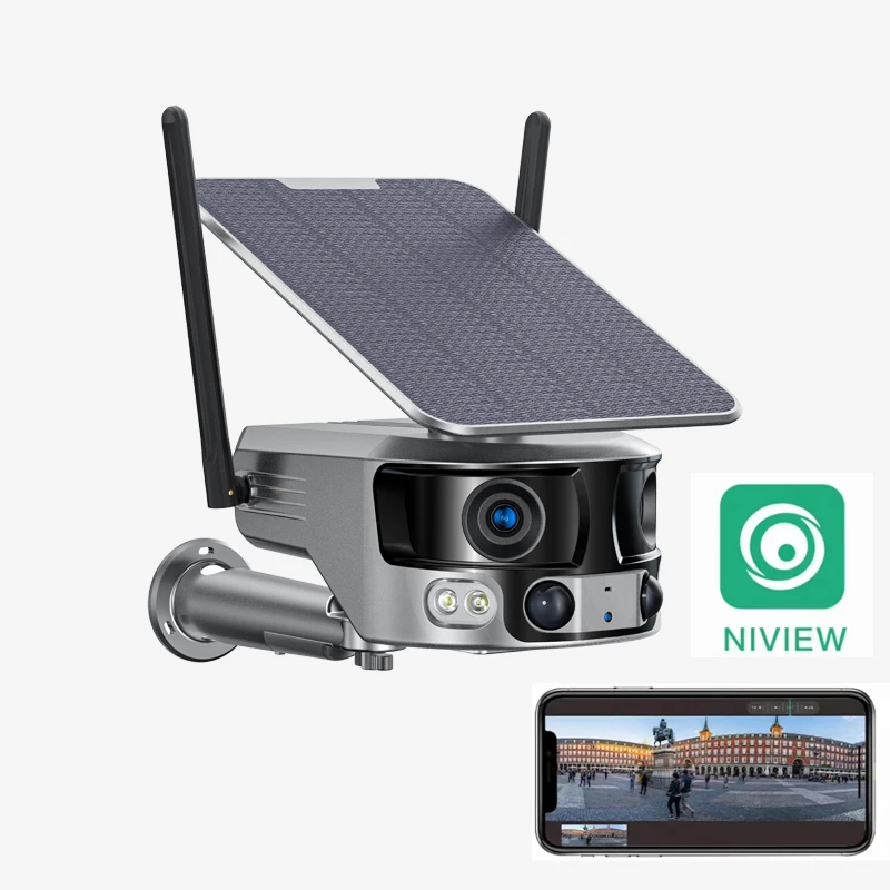 TUYXCIE WiFi 6 IP66 4K 8MP Solar Powered Bullet Camera Dual Lens 4G beveiligings camera with Motion Detection Track