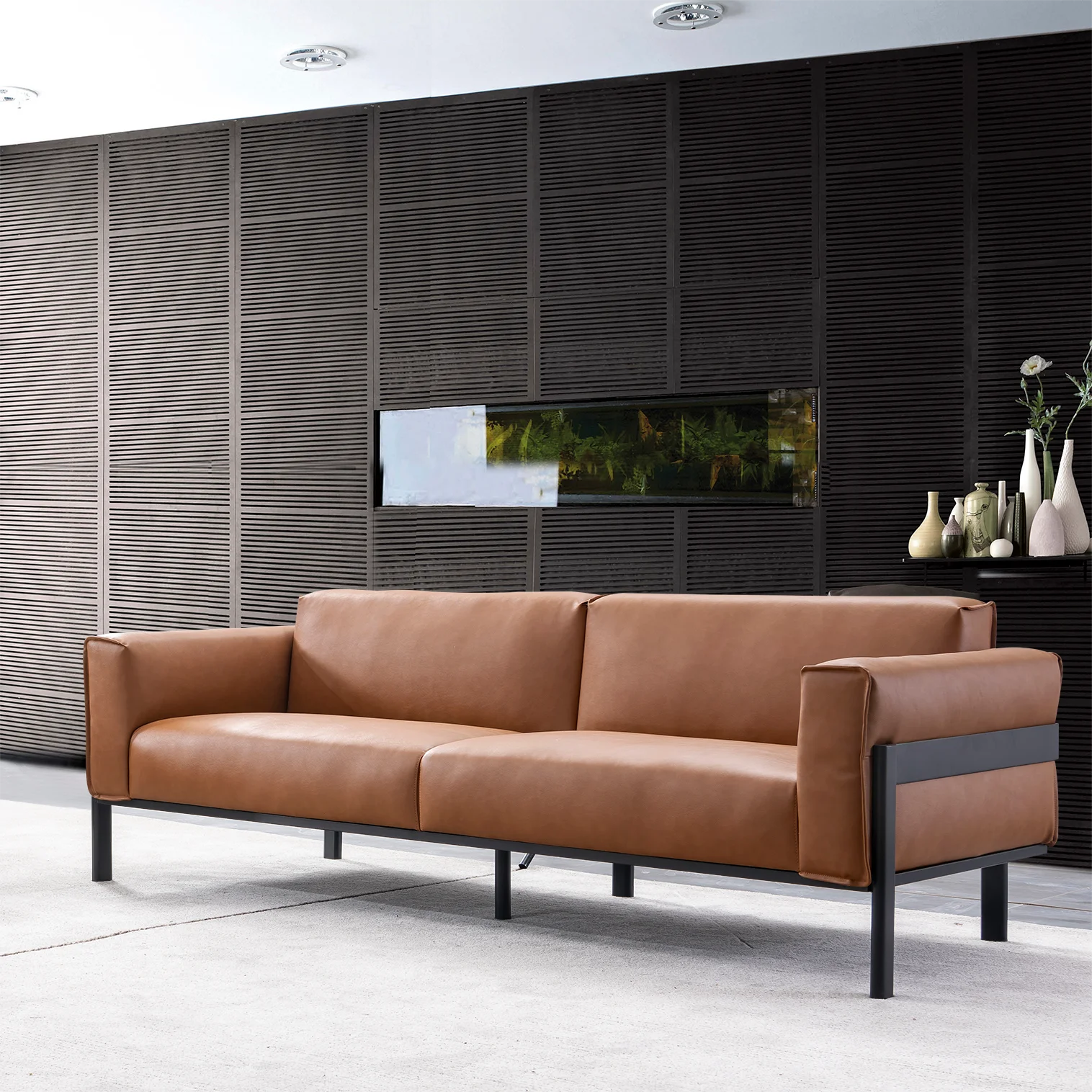Professional Supply Modern 3-Seater Office Sofa Set Leather Fabric Cover with Wooden Frame Office Hotels Schools Hospitals Halls
