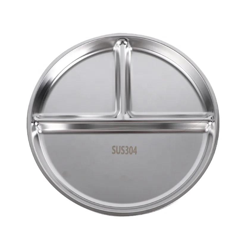 18/8 из нержавеющей стали, круглые разделенные тарелки, обеденный столик для контроля пищевых продуктов, поднос для закусок с 3 отделениями