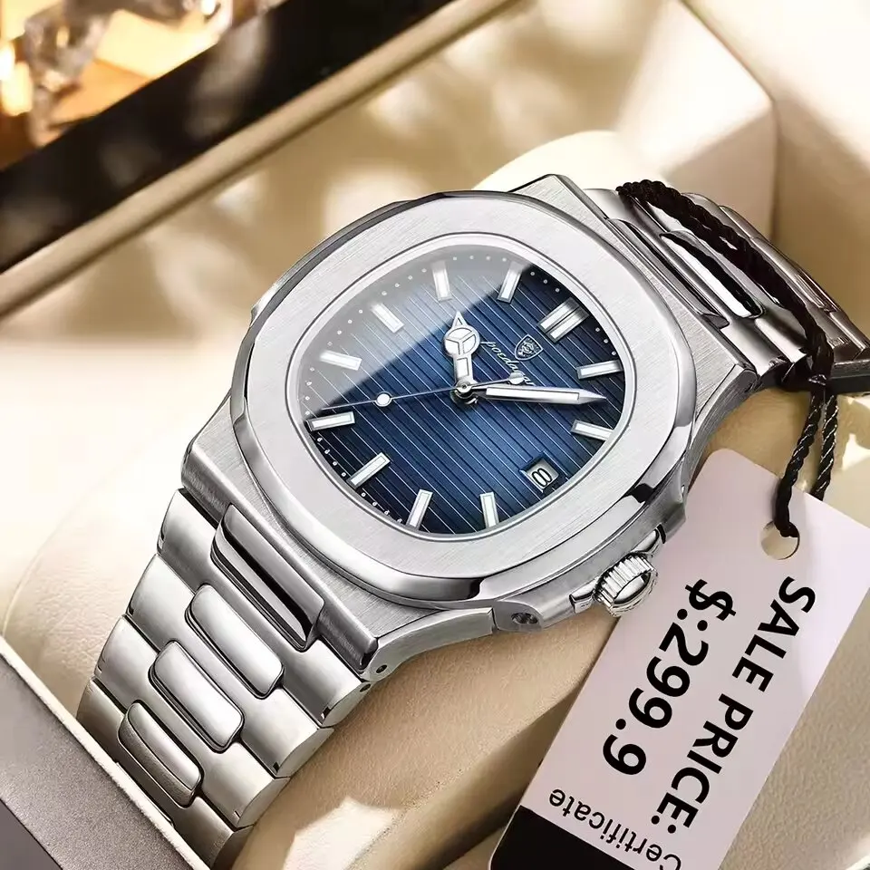 Luxury Waterproof Luminous Blue Dial Casual Quartz Analog Watches Custom Logo Business Dress Watch Men
