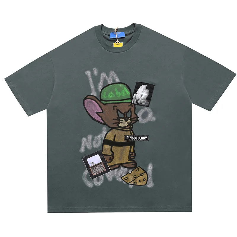Летняя модная уличная одежда унисекс с принтом Джерри, новинка 2021, Мужская футболка большого размера с мультяшным графическим принтом, на заказ