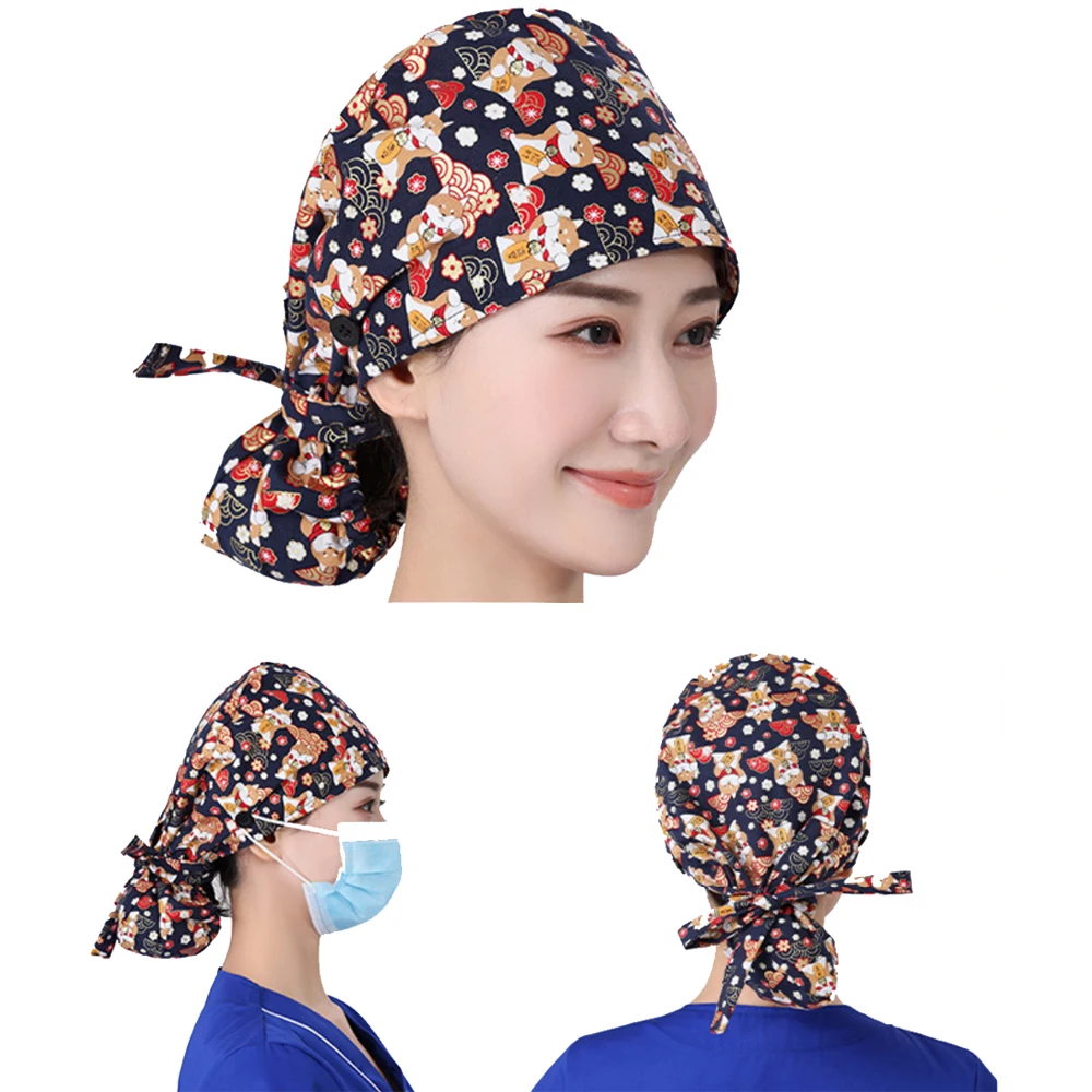 
Cotton Adjustable Pet Work Hats Dust Cap Nursing Cap Elastic Ponytail Caps 