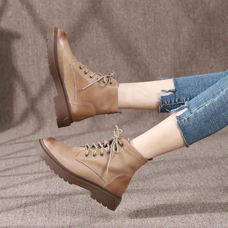Fashion trend genuine leather platform heel for women and ladies ankle high bootie boots shoes Martin boots for  women
