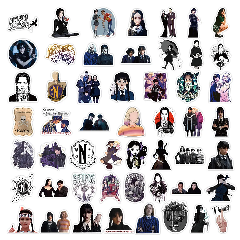 (HOT )Mixed 50Pcs wednesday adams stickers Cartoon Graffiti For Suitcase Laptop Skateboard Water Cup decoration