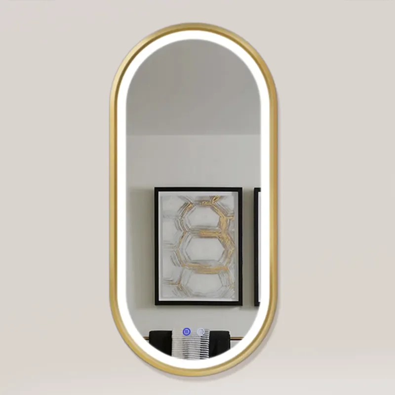 Decorative Led Vanity Wall Mirror Led Smart Metal Framed Bathroom Mirror Anti Fog Touch Screen Mirror For Hotel
