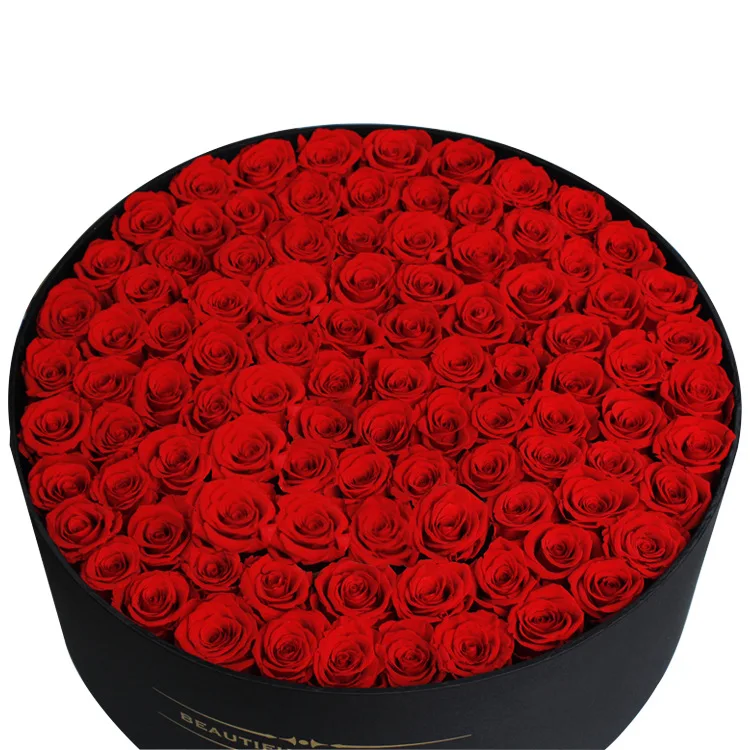 Factory Wholesale price  Luxury eternal forever immortal 99 preserved roses in big  box round box