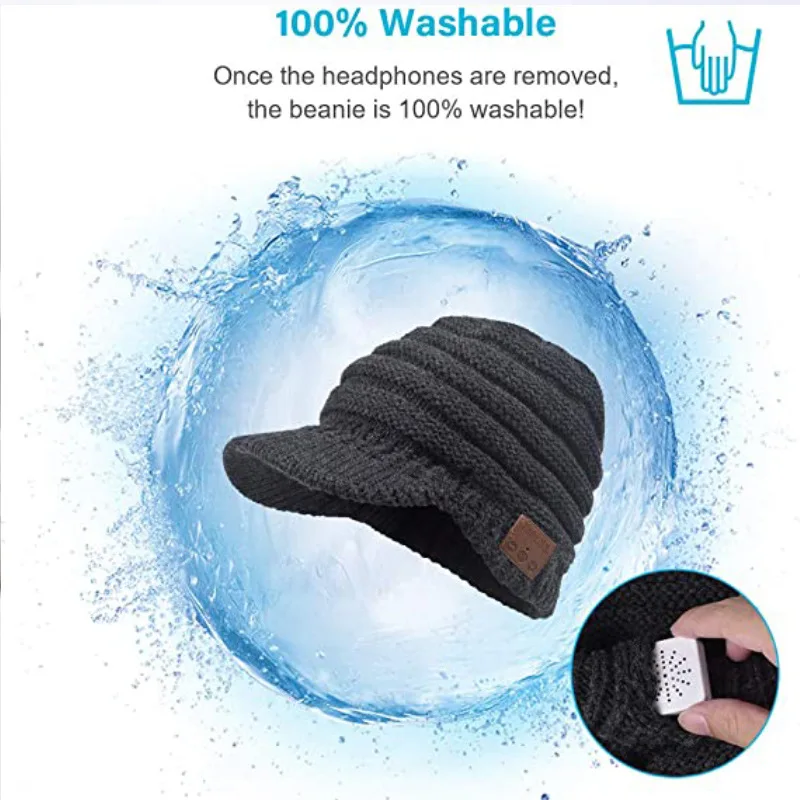 Outdoor Night Run Fishing Knit Winter Warm Headphone Knitted Ski Hats Rechargeable Wireless Music Beanies With Brim