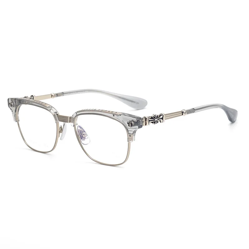 High Quality Handmade Carved Eyewear Pure Titanium Medium Gold Glasses Luxury Italian Acetate Half Frame Myopia Glasses Frame