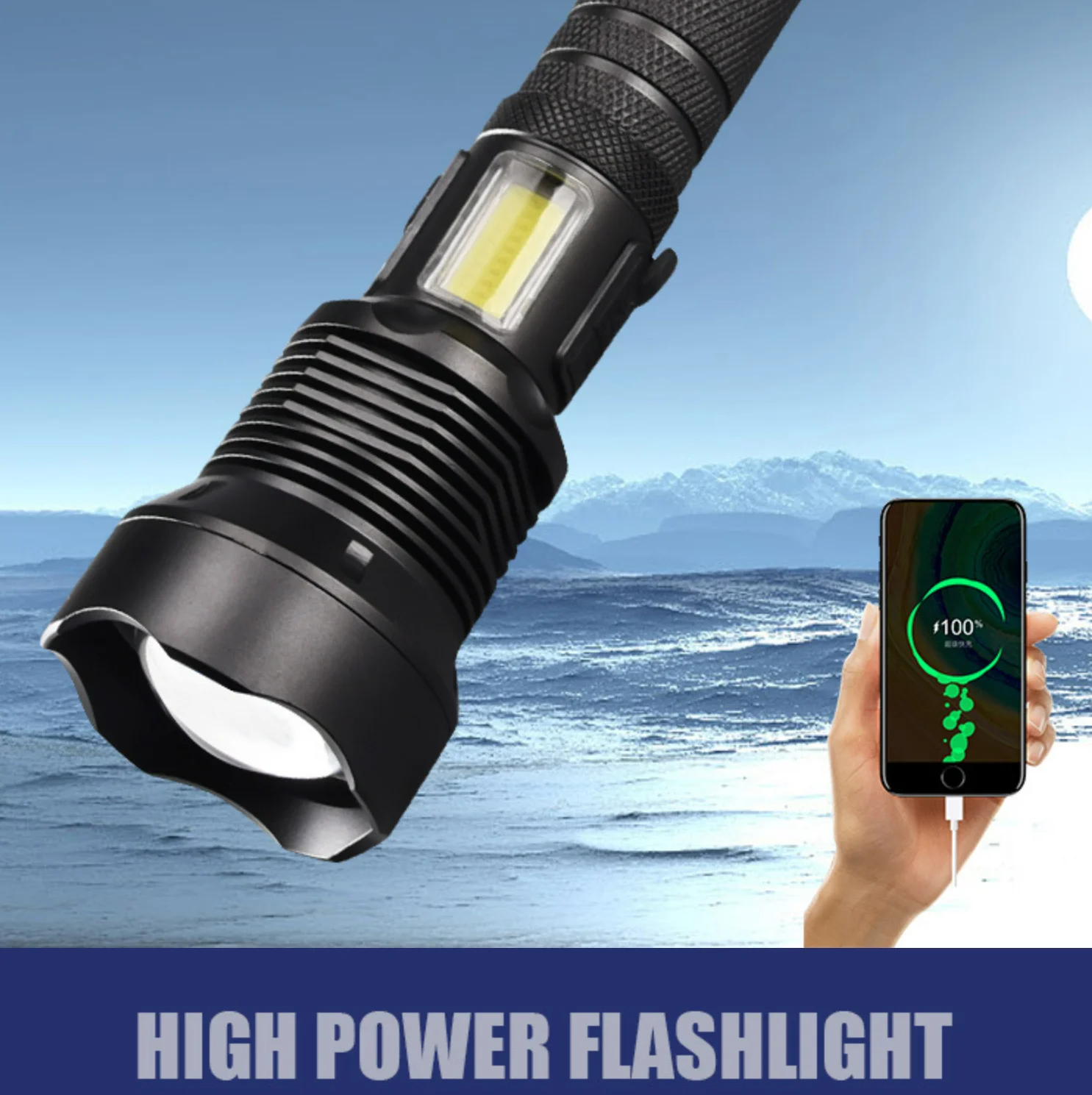 High Lumens Super Bright LED Flashlight High Powered Tactical Flashlights Zoomable 5 Modes P70 Waterproof