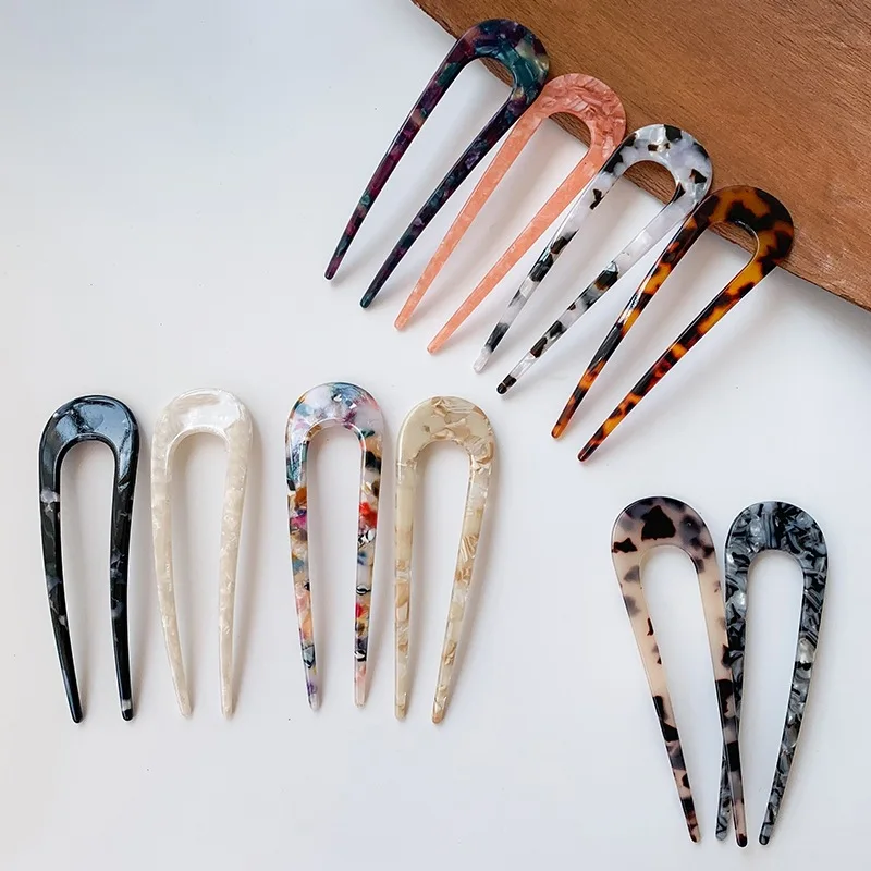 4,3 дюймов ацетат целлюлозы панцирь черепахи 2 зубец прически шиньон французский зажим для волос-вилка палочки аксессуары заколка для волос U образный заколка для волос