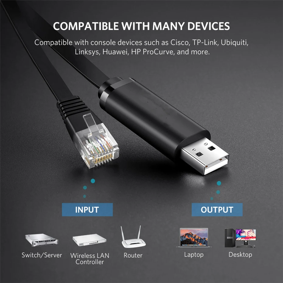 Shenzhen Factory 1.8m Blue flat usb 2.0 to RJ45 8pin 28AWG with RS232 chip console router adapter cable for computers