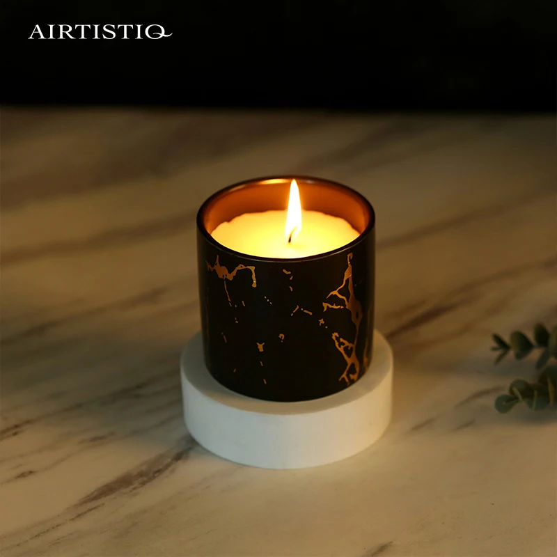 Custom logo package marble grain ceramic candle jar ceramic scented candle