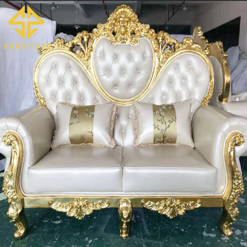 Wholesale classical luxury solid wood frame gold wedding king throne chair