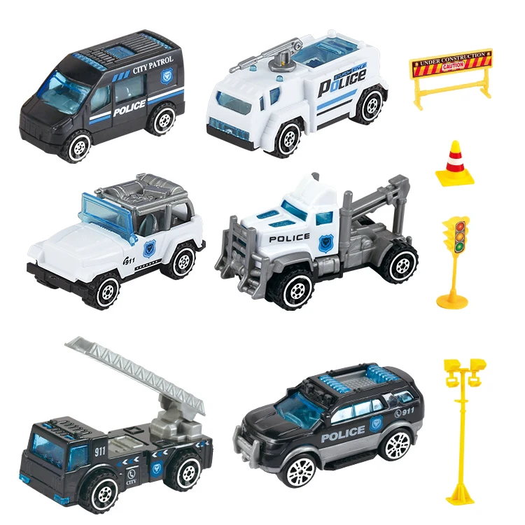 2021 new design  Interesting boys B/O crashing stunt police car toy with 6 trailer set car toys