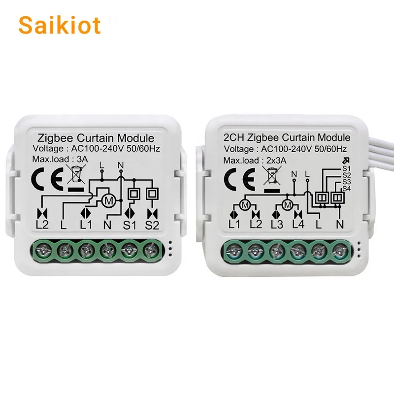 Saikiot Zigbee 3.0 Switch Tuya Module Curtain 1Gang 2Gang Smart Curtain Relay Switch Module Wireless Zigbee Smart Curtain Module