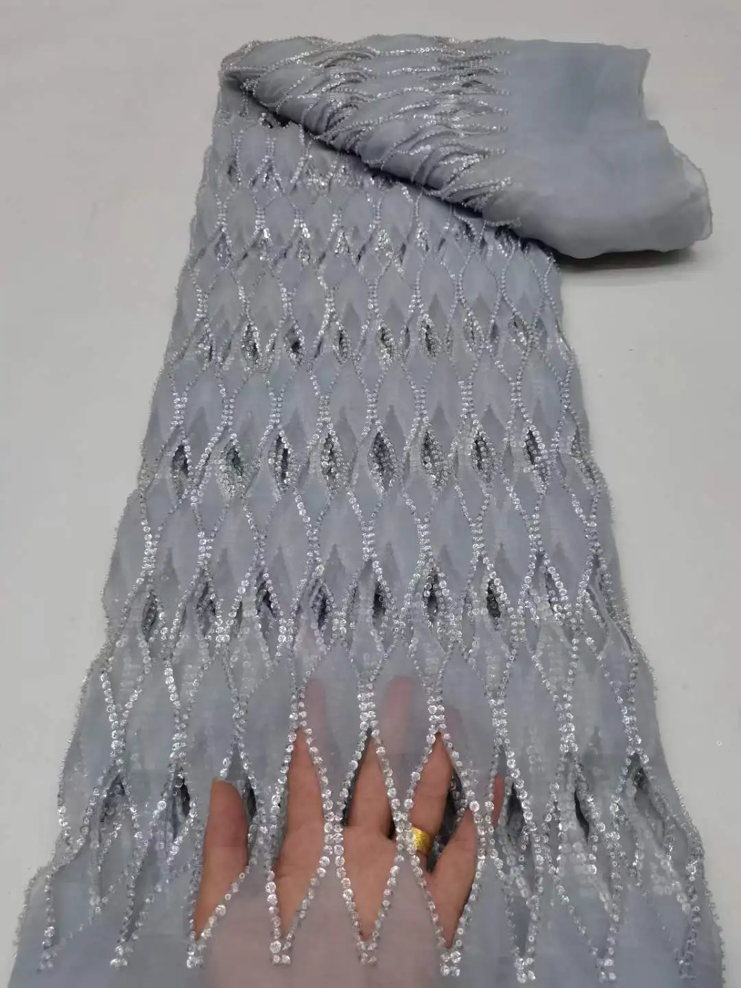 Sequin snow Square cut flower cutout beads embroidered cloth diamond fabric wedding dress dress performance dress SS3645