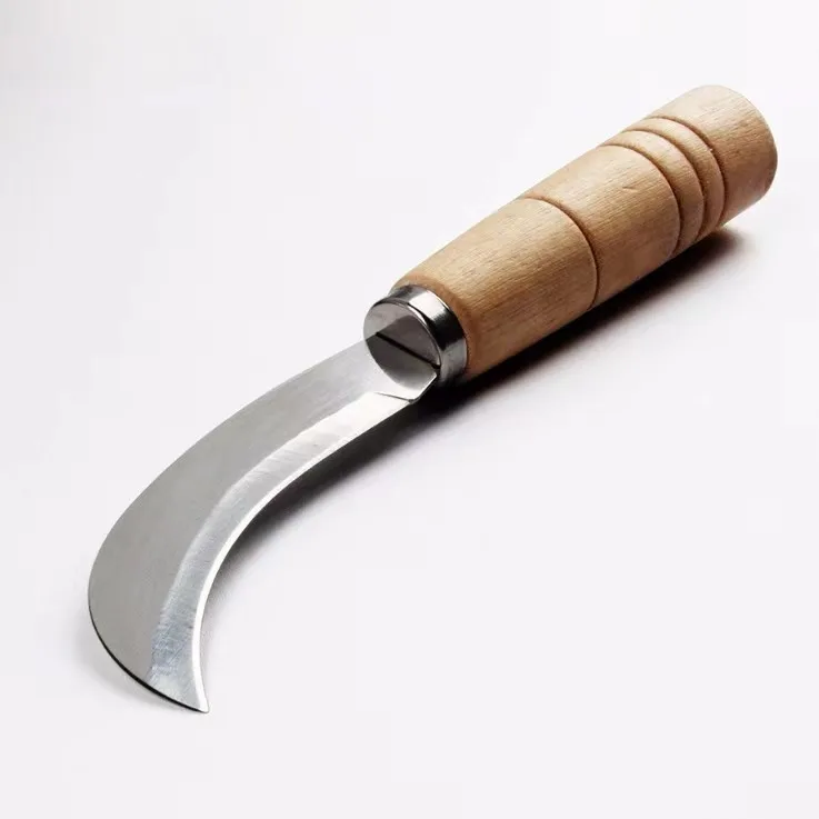 Wood Handle Stainless Steel Fruits Banana Knife Curved Bent Blade Paring Knife