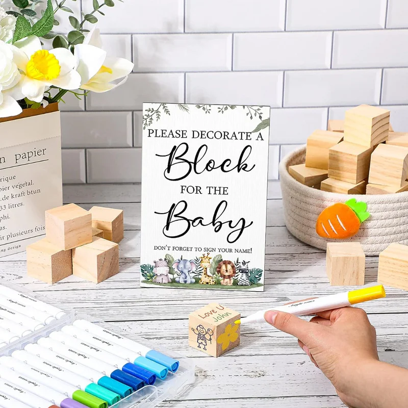 Natural Solid Wood Square Building Blocks Cube with Paint Set DIY Indoor Toys for Children