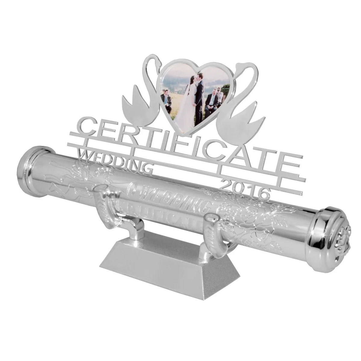 Souvenir for wedding guest sleek metal wedding gift paper scroll holders photo frame marriage certificate tube holder with stand