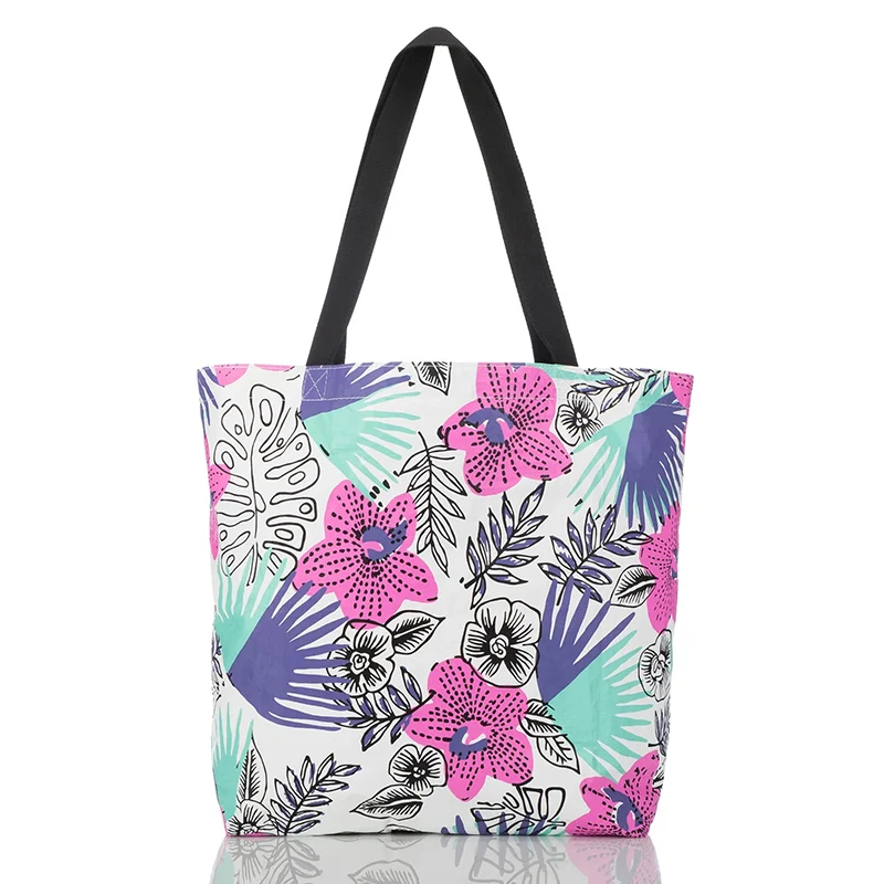 Extra Large Waterproof Splash Proof Dupont Paper Custom Print Shoulder Zipper Beach Shopping Tyvek Tote Bag With Pocket