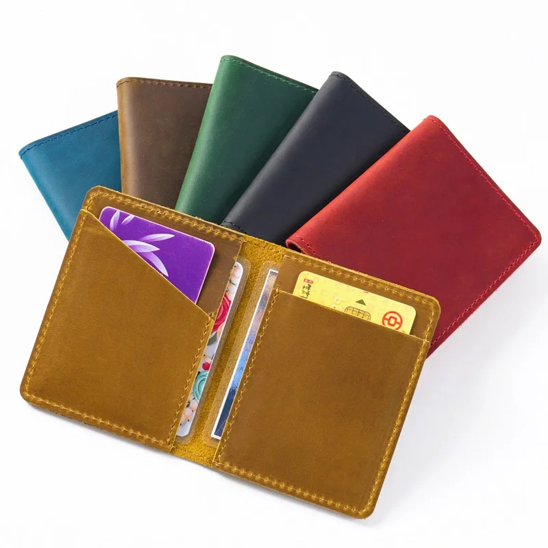 Wholesale Custom Logo Crazy Horse Leather Cardholder Vintage Real Genuine Cowhide Credit Card Holder Certificate Bag