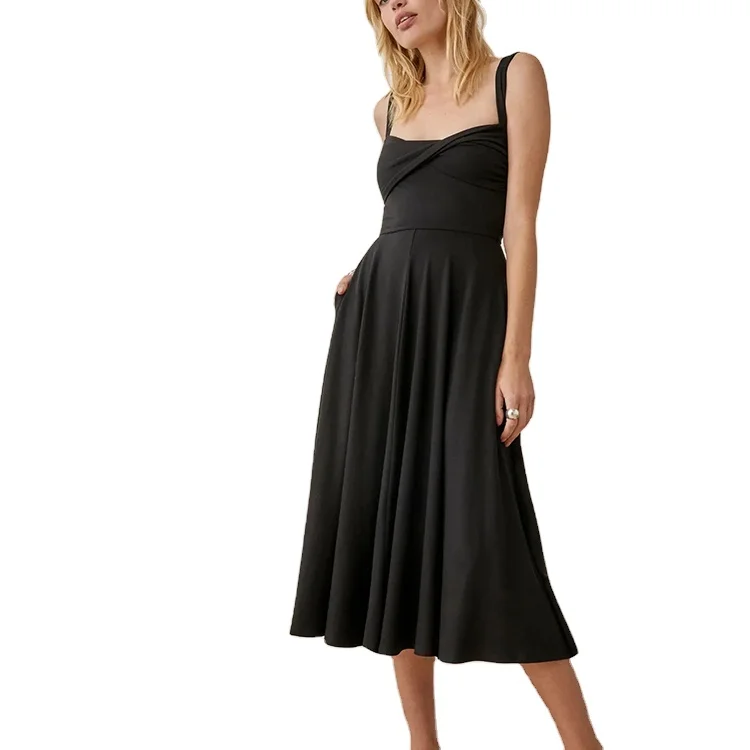 2021 OEM factory causal knitted dresses with gathered   detailing on the neckline