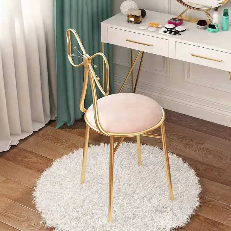 Pink Make Up Stool Dressing Table Stool Velvet Dressing Table Chair With Bow Knot Backrest