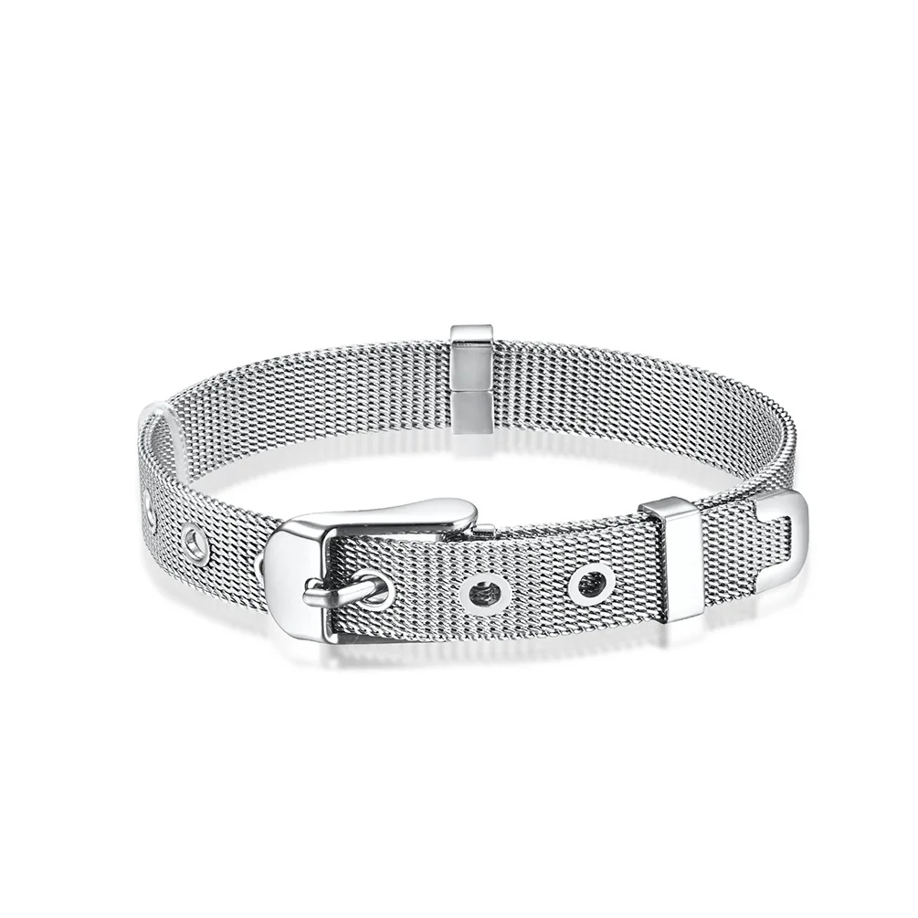 Titanium steel horseshoe buckle woven mesh belt bracelet for men trendy stainless steel boy wristband bracelet