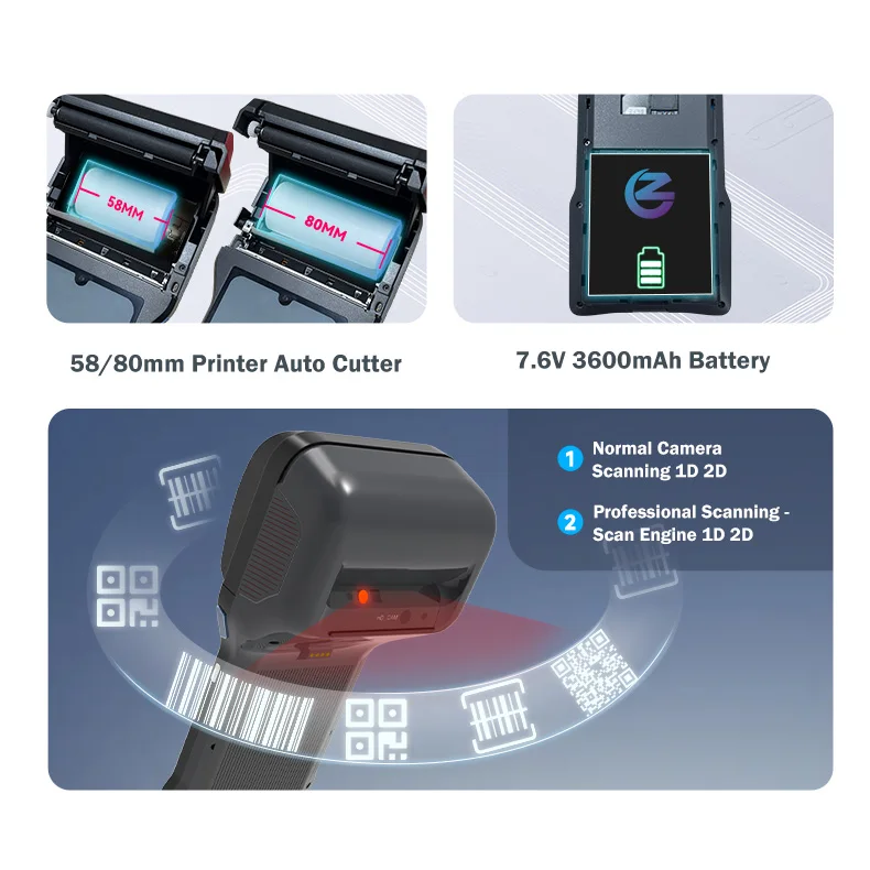 Z93 2024 Новое поступление bluetooth небольшой Wi-Fi портативный терминал antroid pos с 80 мм встроенным принтером