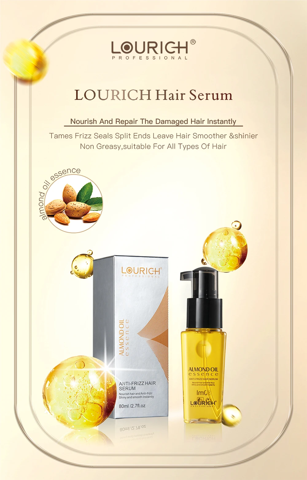 LOURICH Hair Repair Serum For Dry Damaged Frizzy Hair Hydrating Argan Oil Organic Hair Oil