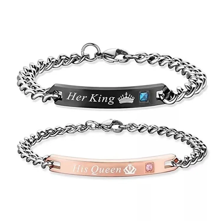 Factory High Quality Fashion Bracelet for Lovers Stainless Steel Crown Creative Bracelet For Couple King Queen Couple Bracelet