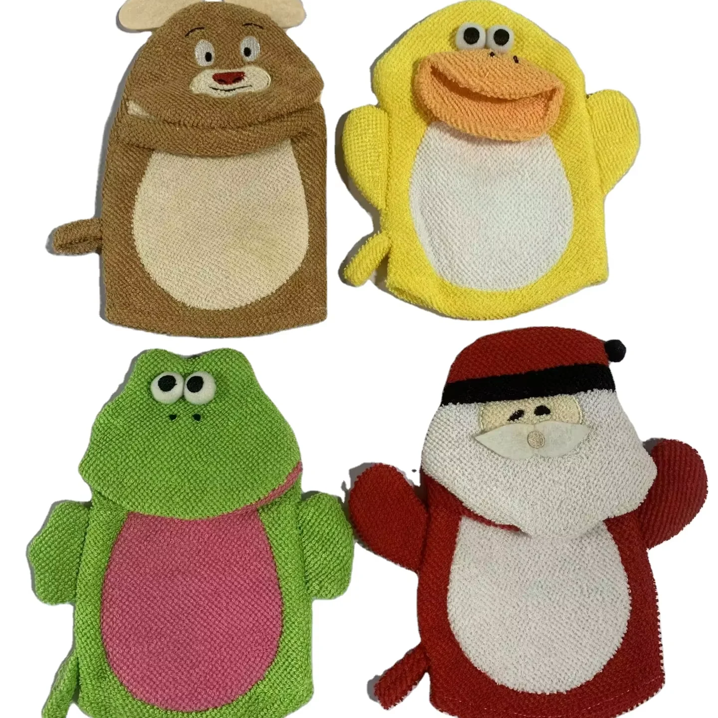 Baby Bath Gloves Exfoliating Cute Cartoon Kids Bath Mitt Hand Puppet Shower Bath Wash Gloves with Animal Design