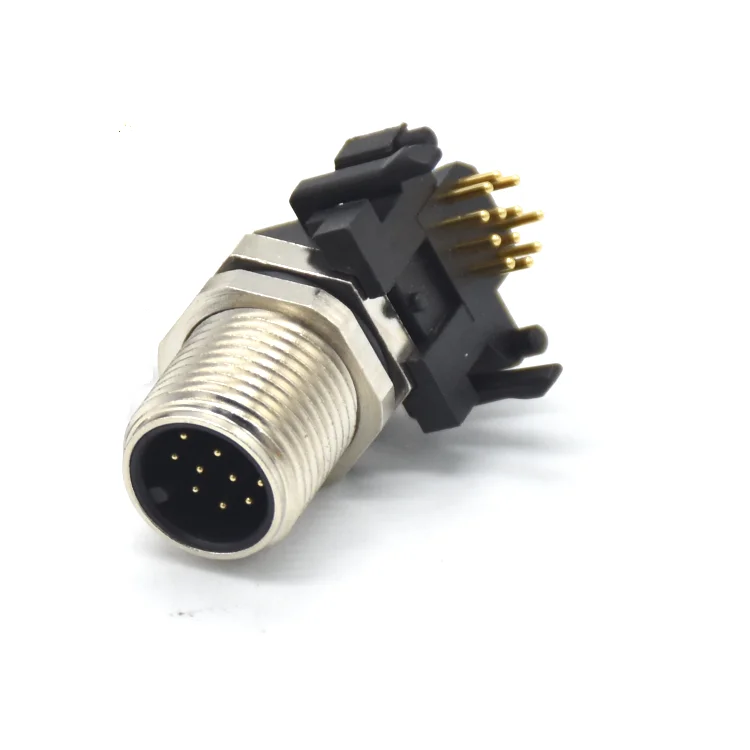High quality IP67 PCB contact 12 pin M12 A coded connector male angled socket