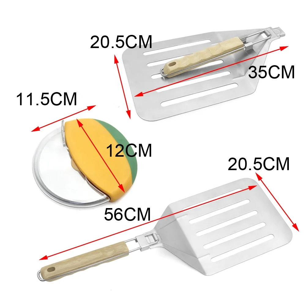 Pizza Peel with Metal Pizza Cutter Set Wood and Plastic Baking Paddle for Use in Oven for Pizza Oven