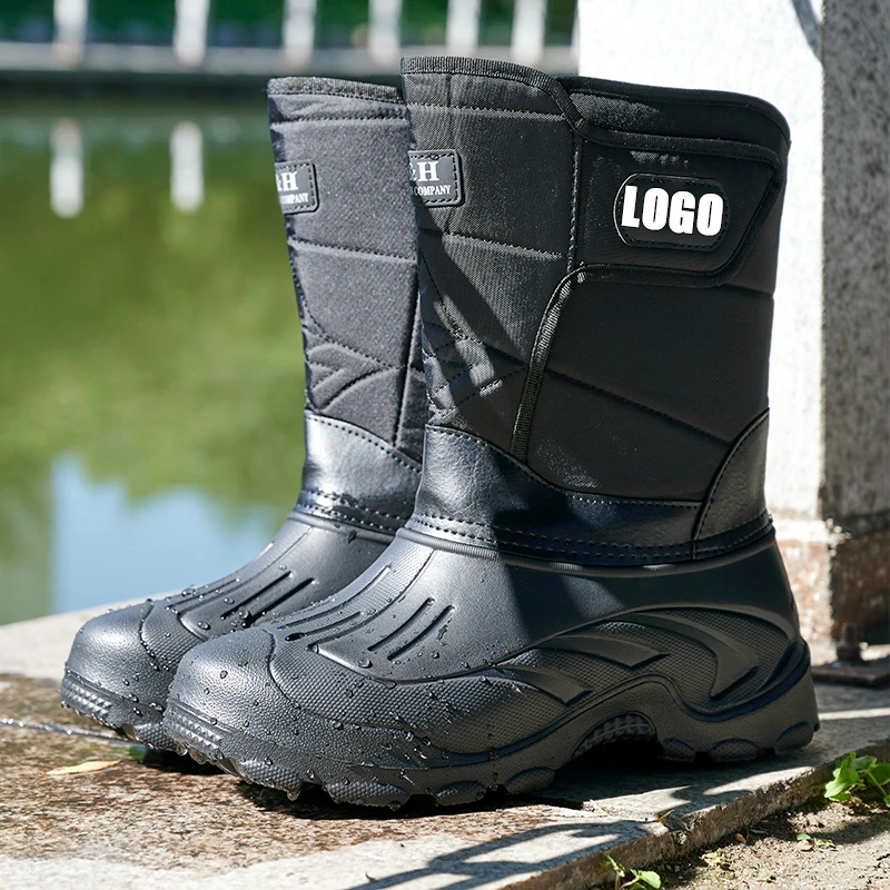 Custom Winter Outdoor Men Snow Boot Waterproof Non-slip and Warm High - Top Cotton Shoes With Plush Thickening Fishing Boots