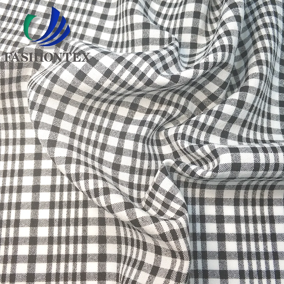 Fashiontex 150D black and white plaid plain shirting fabric suit 100% polyester luxury jacquard fabric