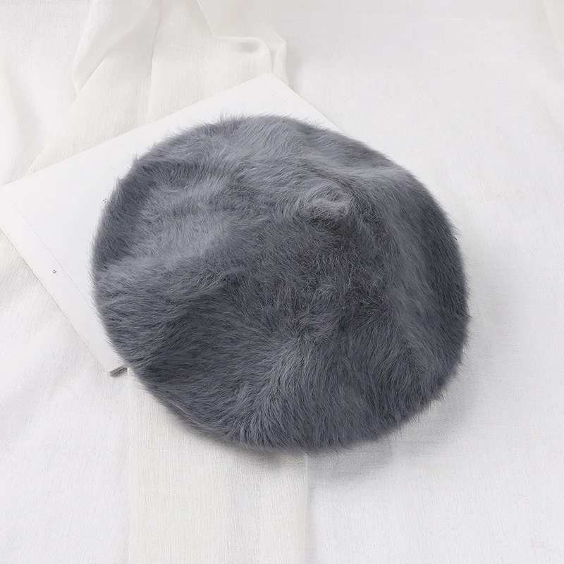 Rabbit Black Beret Hat  French Beret  Solid Color Beret Cap for Women Girls
