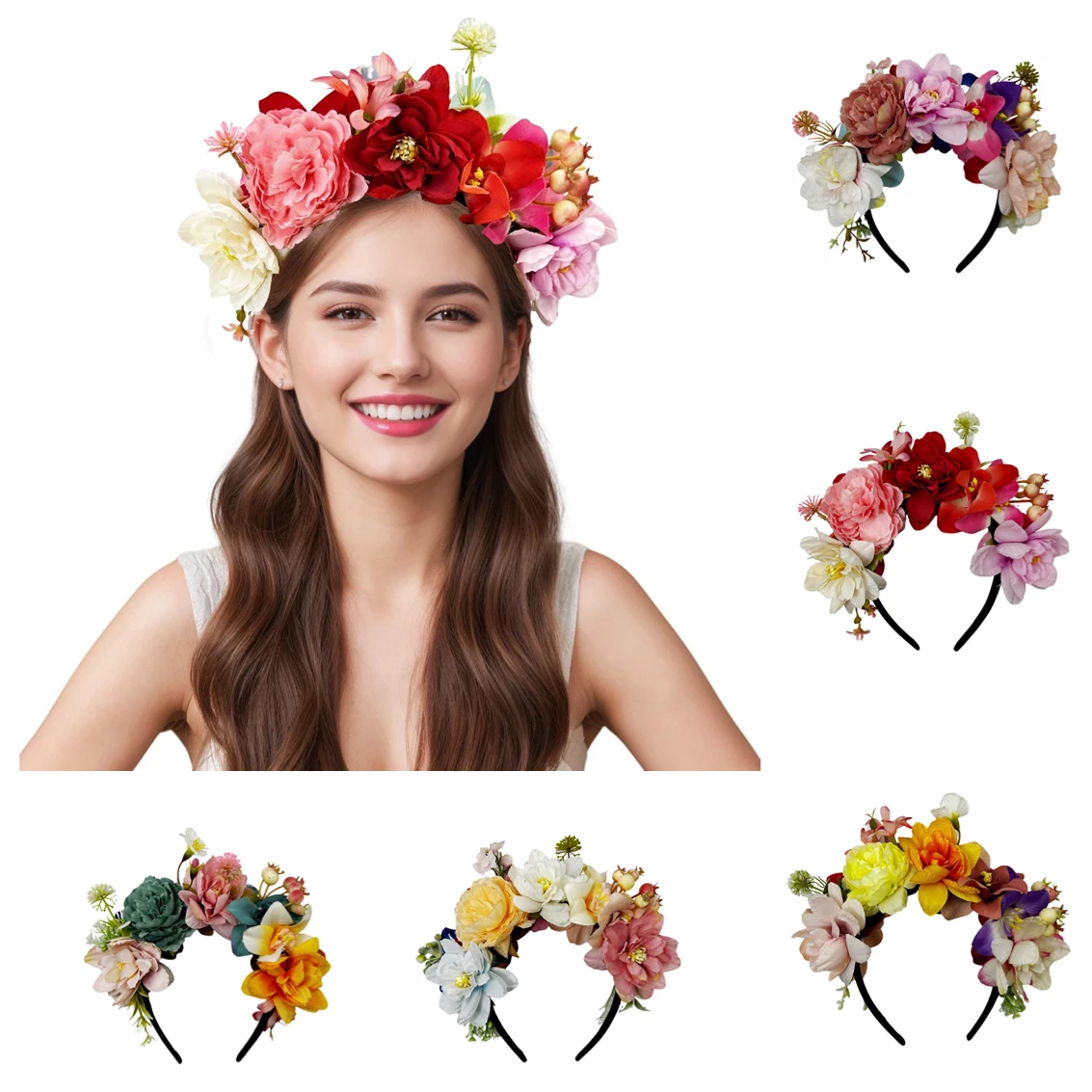 New Simulated Flower Headwear Wedding Tourism Vacation Party Event Mexico Carnival Flower Headband