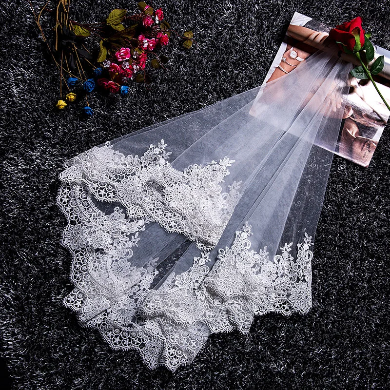 Factory customized top quality Bride headpiece props single simple tourist photography wedding pearl veil drop shipping