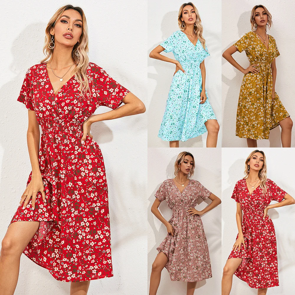 Summer Colorful Sundress Vacation Daily Floral Polka Dot Hippie Vestido Boho One-piece Dress for Women