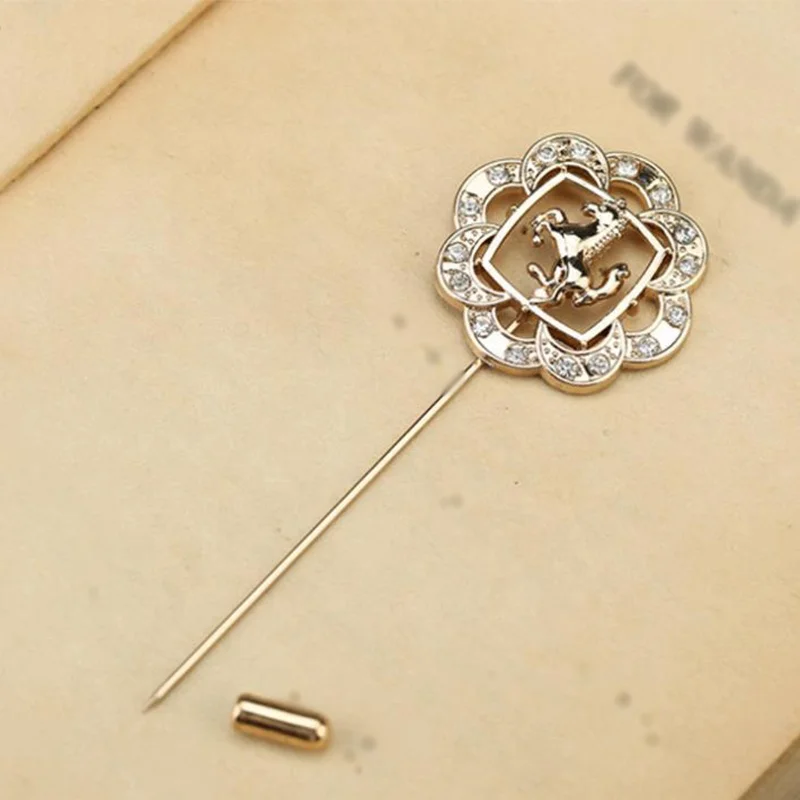 fashion handmade gold horse flower alloy brooch lapel pin for mens suits