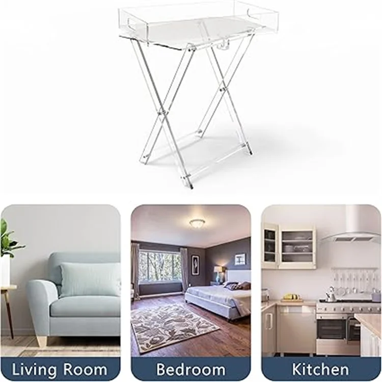 Removable Acrylic TV Tray Table Small Desk Folding Home with Storage Service Table Acrylic Coffee Table for Living Room Bedroom