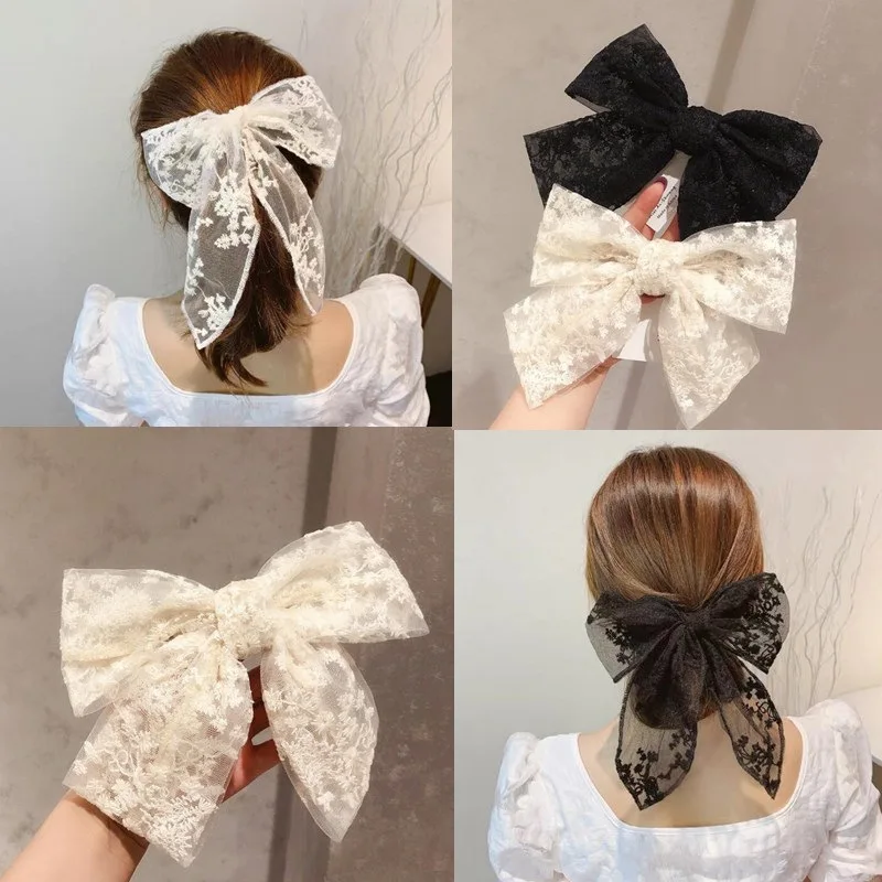 Large Bows for Girls Hair Big Bow Clip Scarf French Barrette with Long Silky Satin Ribbon Bowknot  Women Barrette Accessories