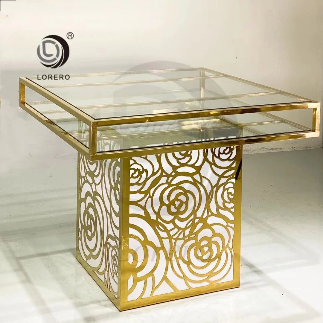 luxury  gold Stainless Steel top frame dining  table  for  wedding banquet