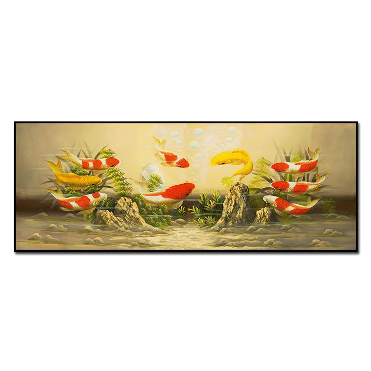 Factory directly offer canvas oil painting artworks abstract koi fish