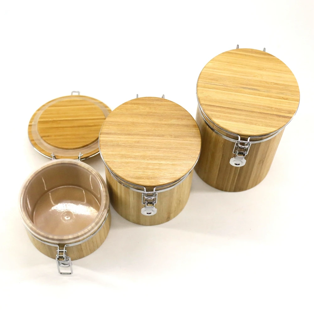 Kitchen Bamboo Storage Jars Bamboo Food Storage Canister with Lid - Large for Coffee Tea Sugar Candy Cereal
