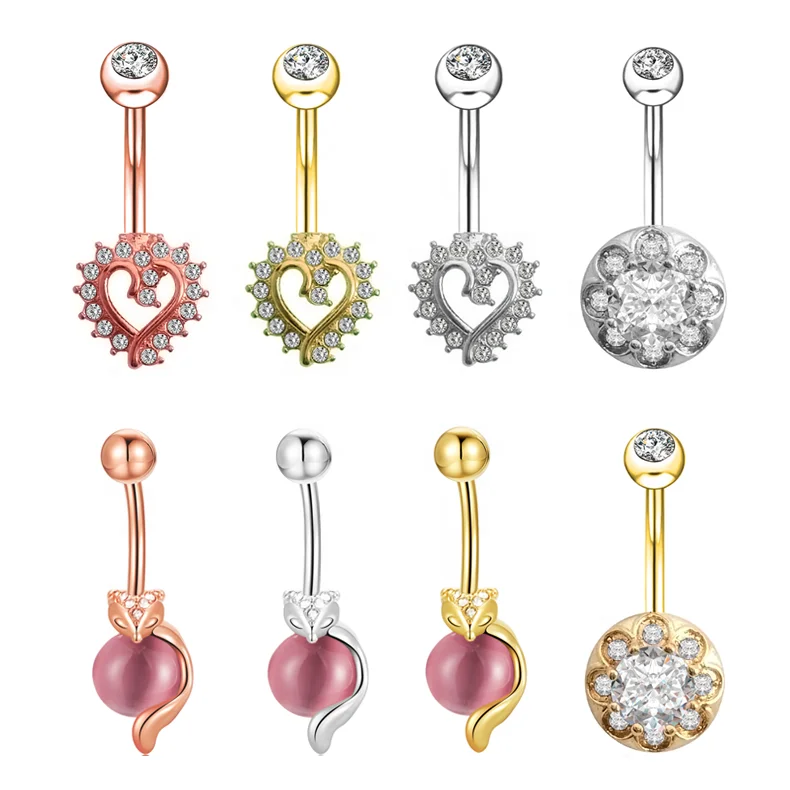 halloween bee flower navel belly button rings with natural stones heart body piercing jewelry play boy nombril wholesale