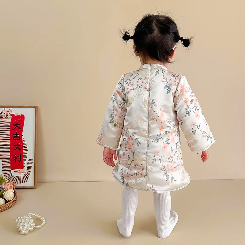 New arrival girls winter cheongsam baby Chinese Qipao Outfits warm thickened traditional dress