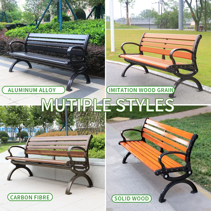 Modern public aluminum steel wooden park bench for church steel design garden custom solid wood sitting metal outdoor bench